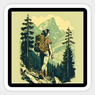 Woman Hiking in Forest Design, Adventure Mountain Sticker